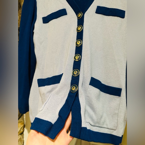 ST. JOHN $350 by Marie Gray Santana Knit Royal Blue Button collection cardigan. - Picture 9 of 14